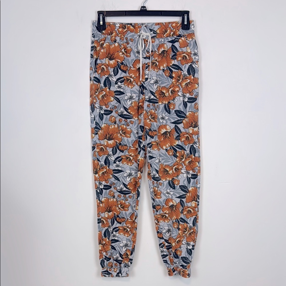 Urban Outfitters Orange and Gray Hawaiian Floral Print Jogger Pants. Size Medium